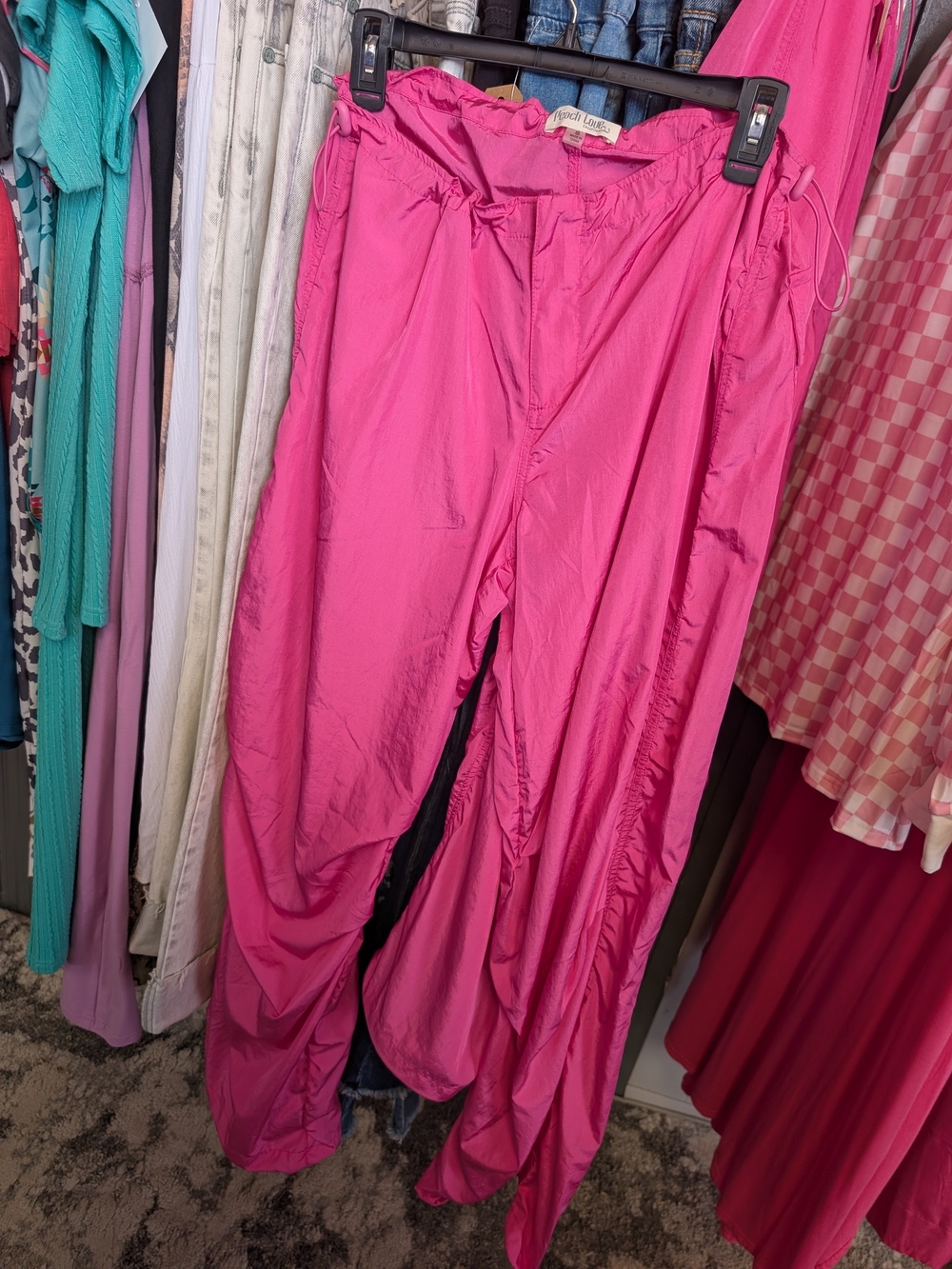 Peach Love California Hot Pink Drawstring Track Pants